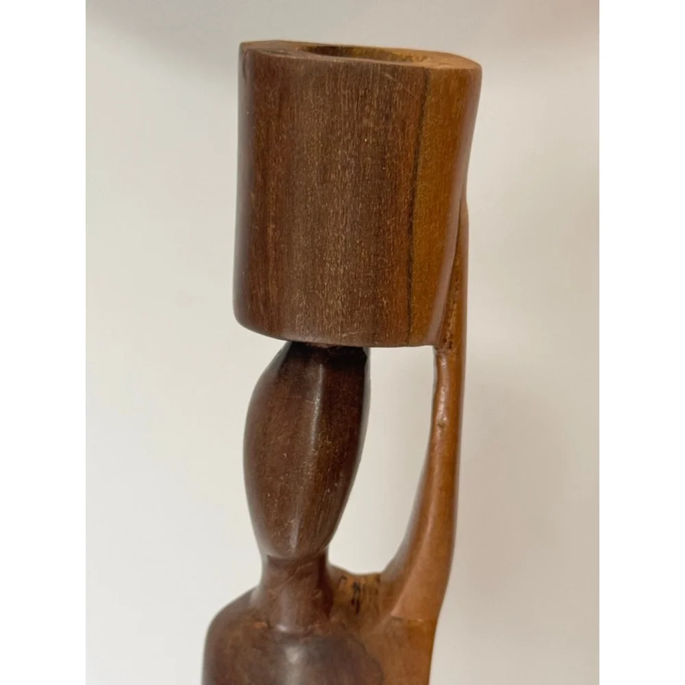 Vintage Mid Century Hand Carved Wooden Female Figure Candle Holder African 17”